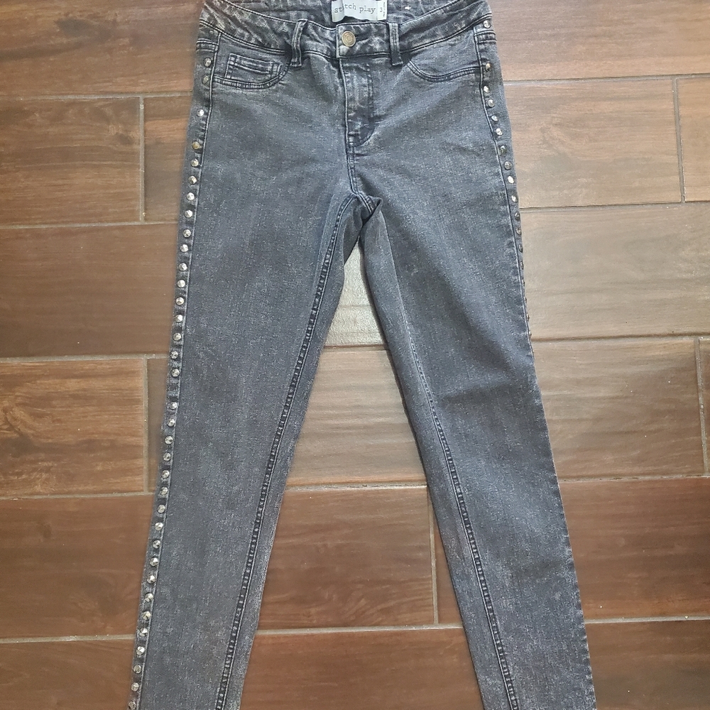 Black  jeans with studs on side of the  size 3  by stich play brand , ve…